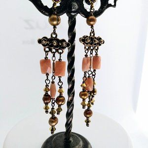 Shoulder Duster Earrings Cornelian & Fresh Water Pearls